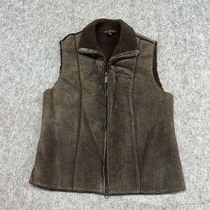 Express World Brand Leather Vest Womens Brown Sherpa Lined Quilted Bodywarmer